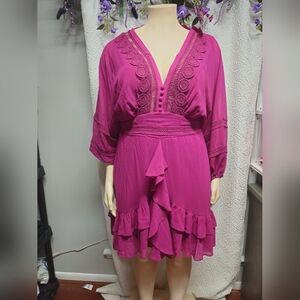 City Chic Pink Embellished Wrap Midi Dress